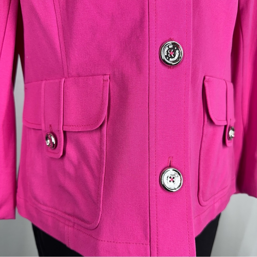 JONES NEW YORK SIGNATURE STRETCH Vibrant Pink Jacket Sz M Stand Collar - Picture 3 of 14